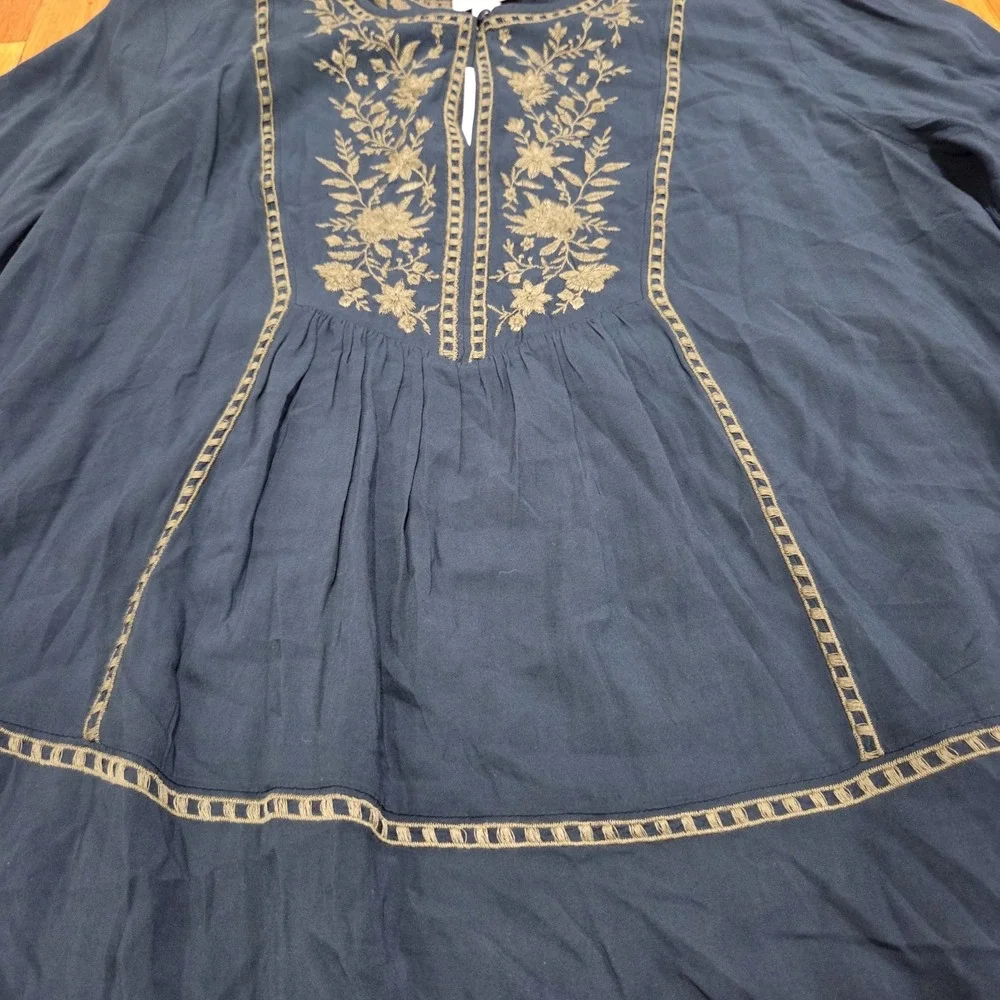 J‎ Jill Embroidered Floral Accent Long Sleeve Tunic Dark Teal Peacock - Picture 6 of 13